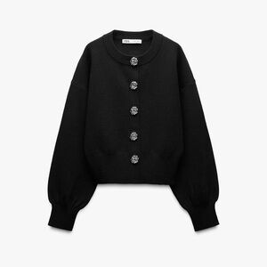 Zara Black Large Button-Front Knit Cardigan Size Small